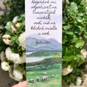 Knižní záložka Žalm 23,2 - Dopřává mi odpočívat na travnatých nivách...